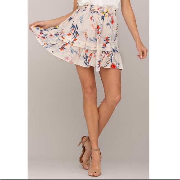 Miss me beige ivory floral mini skirt size large - Picture 1 of 9